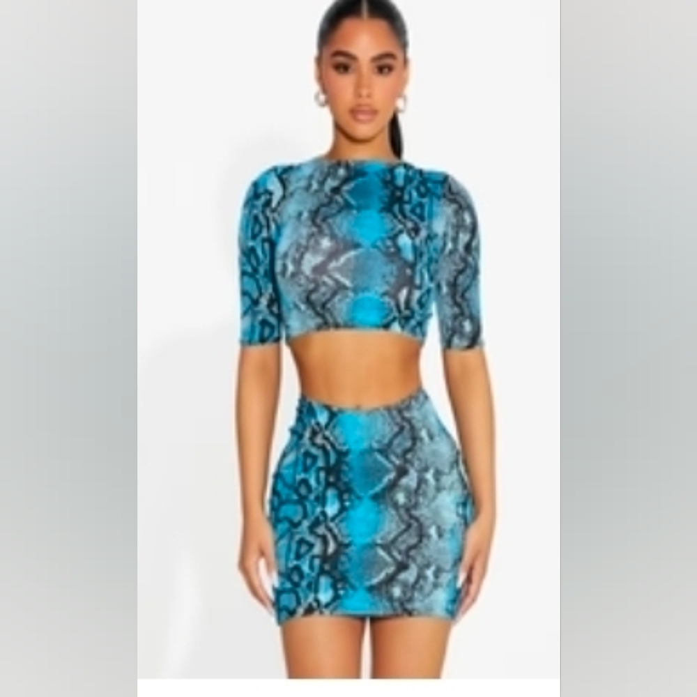 Naked Wardrobe Blue Snake Print Skirt